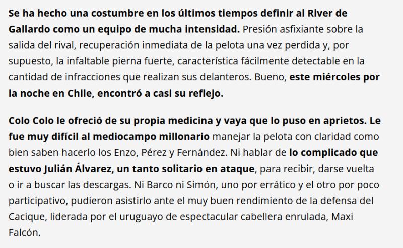 Página 12 sobre Falcón y Colo Colo