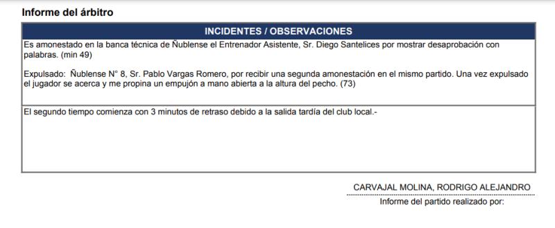 Nicolás Vargas no la pasa bien en Ñublense y podría ser suspendido por hasta 10 fechas