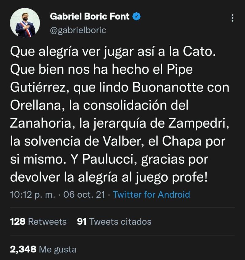 Boric alegre con la Universidad Católica.