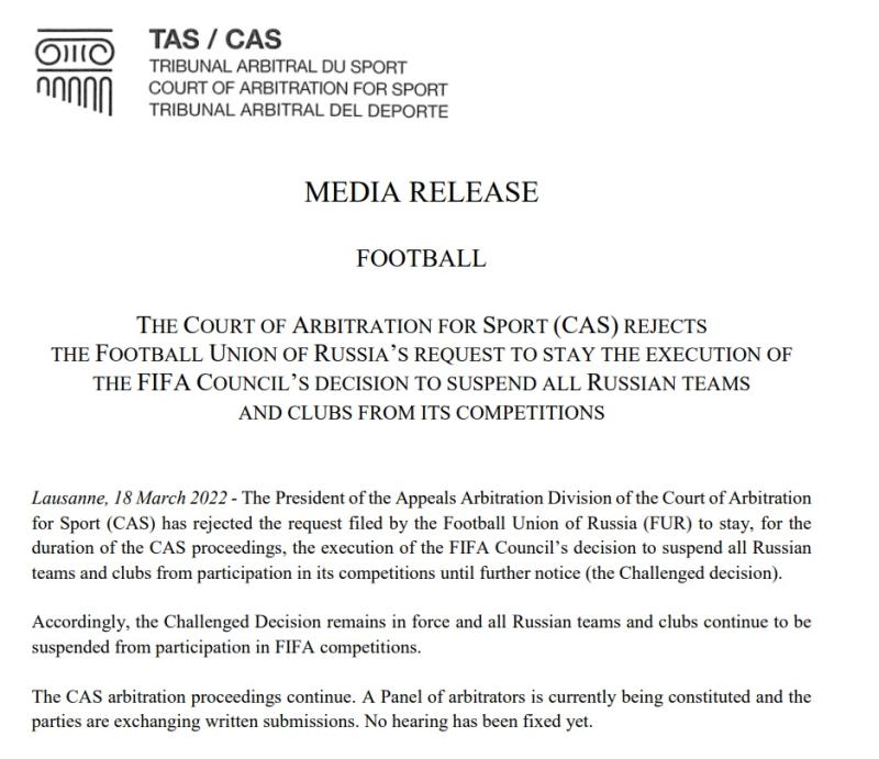 Resolución TAS sobre Rusia.