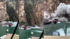 Enorme roca aplasta a turistas en lanchas en Brasil: Hay al menos siete muertos Enorme roca aplasta a turistas en lanchas en Brasil: Hay al menos siete muertos