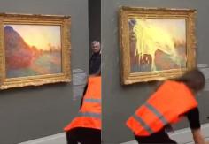 Activistas climáticos lanzan puré al cuadro "Meules" de Monet en Alemania Activistas climáticos lanzan puré al cuadro "Meules" de Monet en Alemania