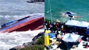 [VIDEO] Embarcación se hunde en puerto de San Antonio por fuertes marejadas