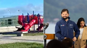 [VIDEO] Presidente Boric sufre chascarro en Punta Arenas: Quedó atascado en un tobogán