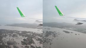 El impresionante registro de la inundación en la desembocadura río Biobío desde un avión El impresionante registro de la inundación en la desembocadura río Biobío desde un avión