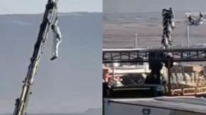 Difunden video de hombre colgando de grúa en zona industrial de Calama Difunden video de hombre colgando de grúa en zona industrial de Calama