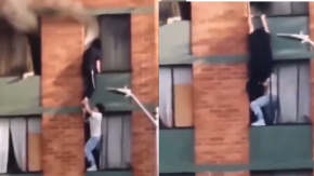 Dramático rescate: Hombre salva a niña y a su perro de un incendio por la ventana de un edificio Dramático rescate: Hombre salva a niña y a su perro de un incendio por la ventana de un edificio