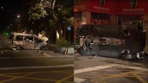 Motor salió expulsado: brutal accidente termina con auto volcado en Providencia Motor salió expulsado: brutal accidente termina con auto volcado en Providencia