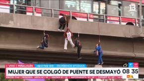 Mujer que se colgó desde puente se desmayó: Debió ser auxiliada por Carabineros