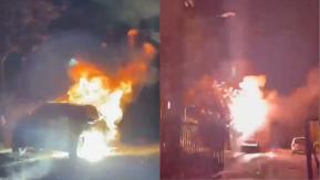 VIDEO muestra momento en que auto se incendia en Macul por caída de poste VIDEO muestra momento en que auto se incendia en Macul por caída de poste