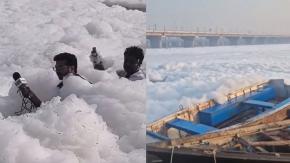 Impacto en India luego que río se llenara de espuma blanca: Se trataría de contaminación por vertido de químicos