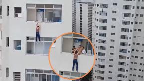 ¡Momentos de terror!: Captan a brasileña que accidentalmente quedó colgando desde el piso 15