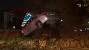 ¡El auto terminó encima de un árbol!: Conductor chocó al escapar de encerrona en Américo Vespucio