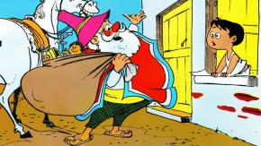 Usando poncho y a caballo: El Viejito Pascuero "chileno" que se imaginó Themo Lobos hace más de 55 años Usando poncho y a caballo: El Viejito Pascuero "chileno" que se imaginó Themo Lobos hace más de 55 años