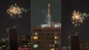 Antisociales lanzan fuegos artificiales desde azotea de edificio en pleno centro de Santiago