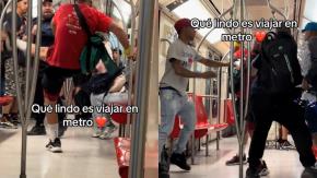 Captan pelea entre pasajero y vendedor ambulante al interior de vagón en el Metro: se habría extendido por diez estaciones Captan pelea entre pasajero y vendedor ambulante al interior de vagón en el Metro: se habría extendido por diez estaciones