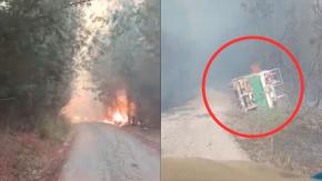 Camión de Conaf volcó en medio de combate de incendios en Galvarino Camión de Conaf volcó en medio de combate de incendios en Galvarino