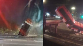Impactante accidente: Micro cayó a la autopista tras perder el control  