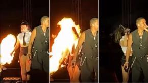 Captan momento exacto en que lanzallamas alcanza el rostro de bailarina de ‘Ilegales’: el grupo reaccionó Captan momento exacto en que lanzallamas alcanza el rostro de bailarina de ‘Ilegales’: el grupo reaccionó