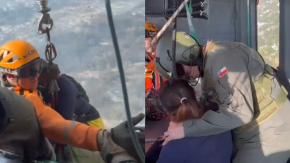 Así fue el momento en que Carabineros rescató en helicóptero a mujer atrapada por incendio en cerros de San Carlos de Apoquindo