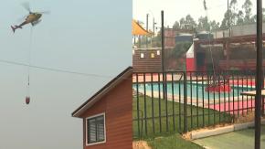 VIDEO | Precisión milimétrica: Así extrae un helicóptero agua desde piscina de una casa para combatir incendios forestales