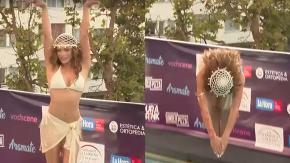 Con baile previo: Así fue el piscinazo de Skar Labra, la reina de Viña 2026