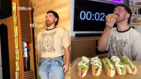 Casi dos metros: Influencer intentó comer su altura en completos 