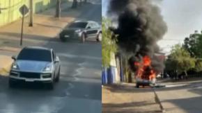Asalto frustrado a banco en Conchalí: Overoles blancos huyeron y quemaron auto en Lo Espejo