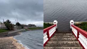 Marejadas crean "laguna" frente a la playa en Pichilemu 