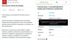Colegio de Psicólogos rechaza oferta laboral "puertas adentro" que se viralizó en redes sociales: "Presenta graves problemas éticos"