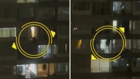 Habría bajado 17 pisos por los balcones: captan el escape de sujeto que quemó a expareja y departamento en Santiago
