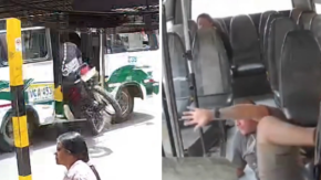 VIDEO | Se salvó de milagro: Motociclista protagonizó violento choque y terminó en los asientos de un bus en Colombia