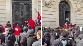 VIDEO | Desplegaron un lienzo en Casa Central: dirigentes de Solidaridad UC denuncian agresiones durante marcha de la Confech