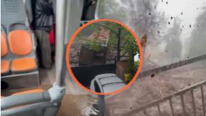VIDEO | Registro capta los momentos de terror que vivieron pasajeros al interior de bus RED tras aluvión en Las Condes