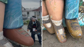 Japonés viral que lustra zapatos por el mundo sorprende con intervención en Puerto Montt