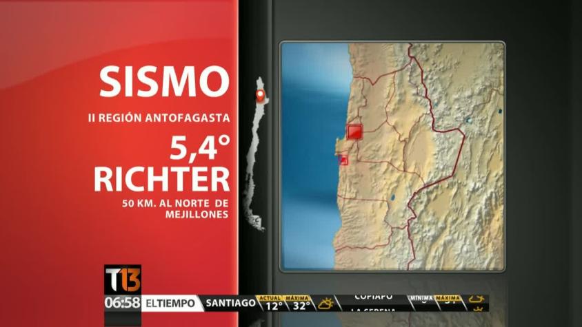 [T13 AM] Sismo de 5,4 ° Richter afectó a región de Antofagasta