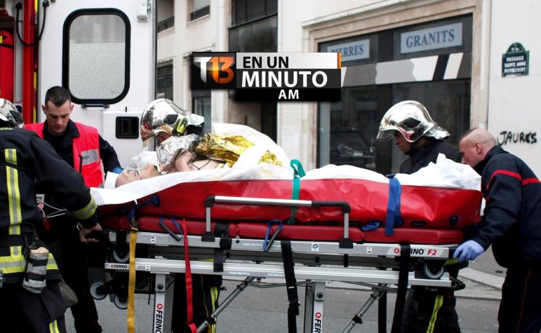 [VIDEO] #T13enunminuto: Al menos 12 muertos en ataque a revista francesa y otras noticias