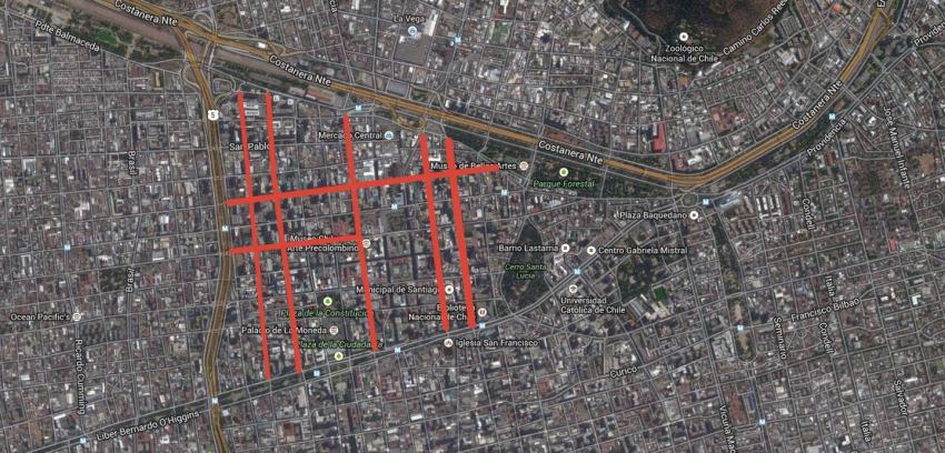 [MAPA] Estas son las calles de Santiago Centro que se cerrarán para autos particulares