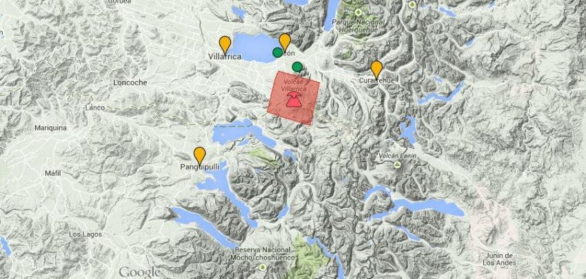 [MAPA] Alerta Roja se mantiene por 24 horas en un radio de 10 kms del Villarrica
