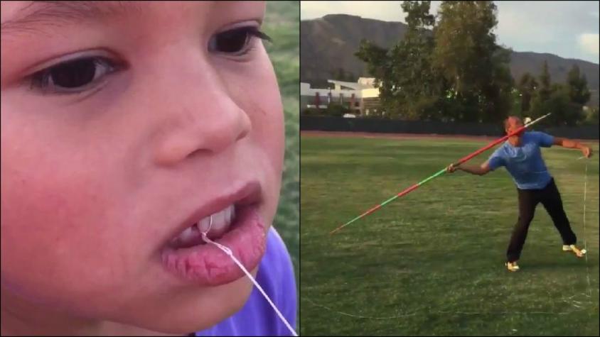[VIDEO] Medallista olímpico usa su jabalina para sacar diente de su hija