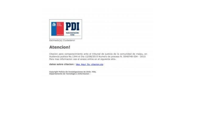 El falso mail de la PDI que cita a Tribunales de Justicia