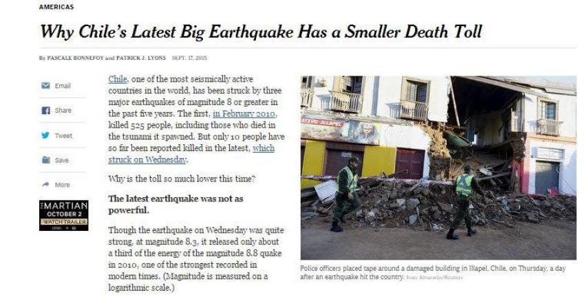 New York Times analiza la baja cifra de muertos del terremoto 8,4 Richter en Chile