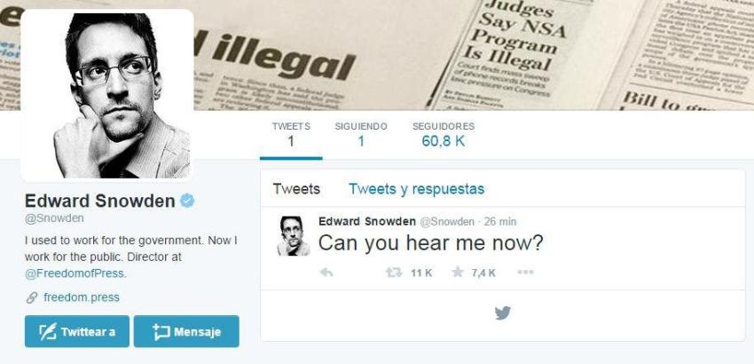 Edward Snowden se creó una cuenta de Twitter y debutó con una ironía