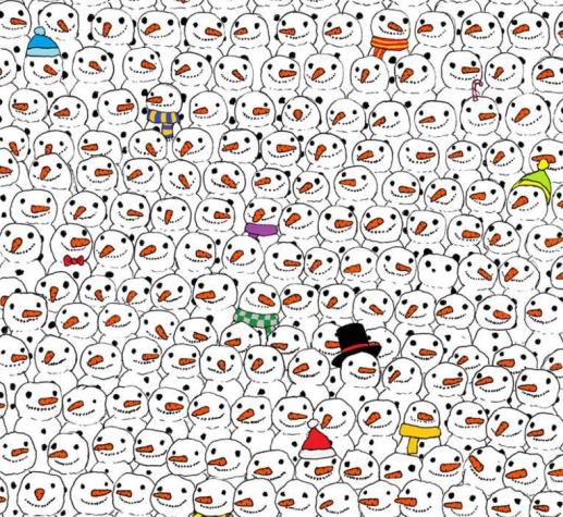 ¿Puedes ver el oso panda escondido entre "monos de nieve"?