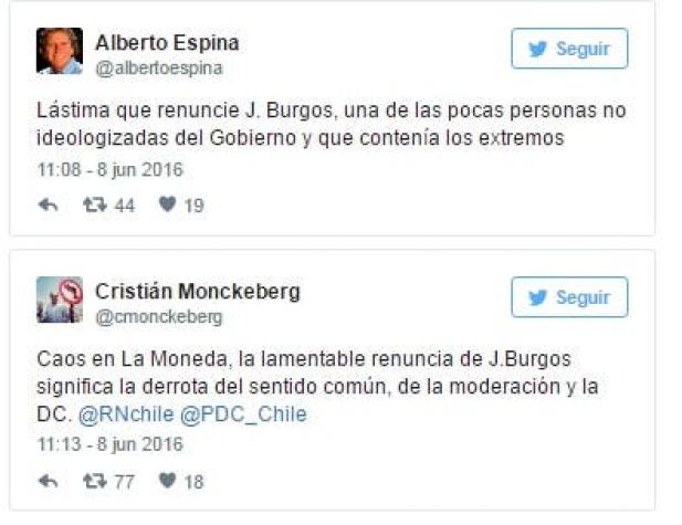 Chile Vamos lamenta por redes sociales la salida de Burgos