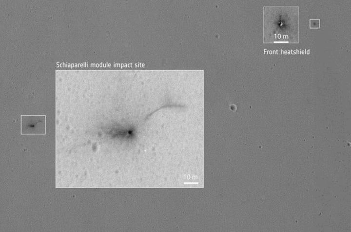 La NASA fotografía cráter que dejó módulo ExoMars al estrellarse en Marte