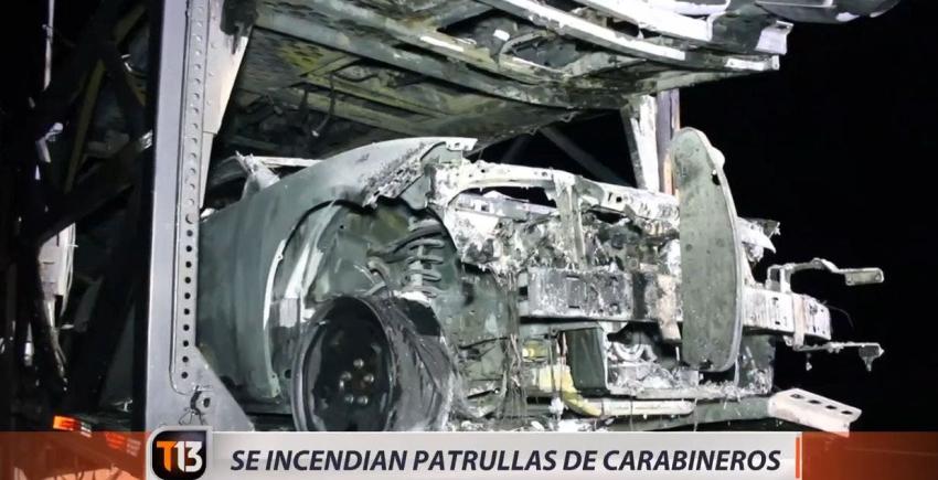 [VIDEO] Incendio destruye patrullas de carabineros que eran trasladas hacia Santiago
