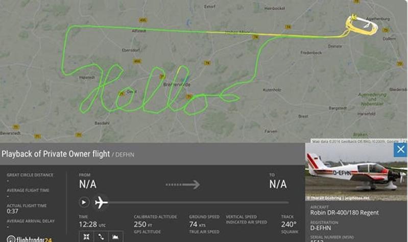El curioso mensaje que un alemán escribió en el radar utilizando su avioneta