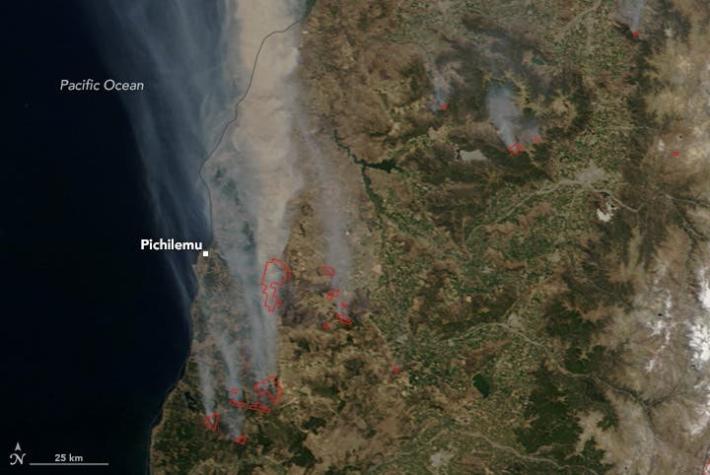 La NASA fotografía los incendios forestales de Chile desde el espacio