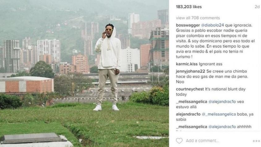 La polémica que causaron en Colombia las fotos del rapero Wiz Khalifa en la tumba de Pablo Escobar